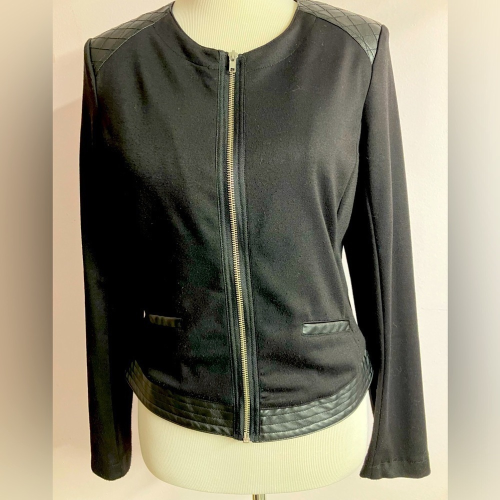 Women’s Faux LeatherJacket, 10, Black, Lightweight